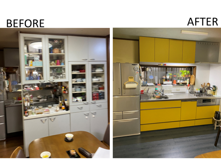   キッチンと、床の色をガラリと変えてメリハリのあるカッコいいキッチンに！